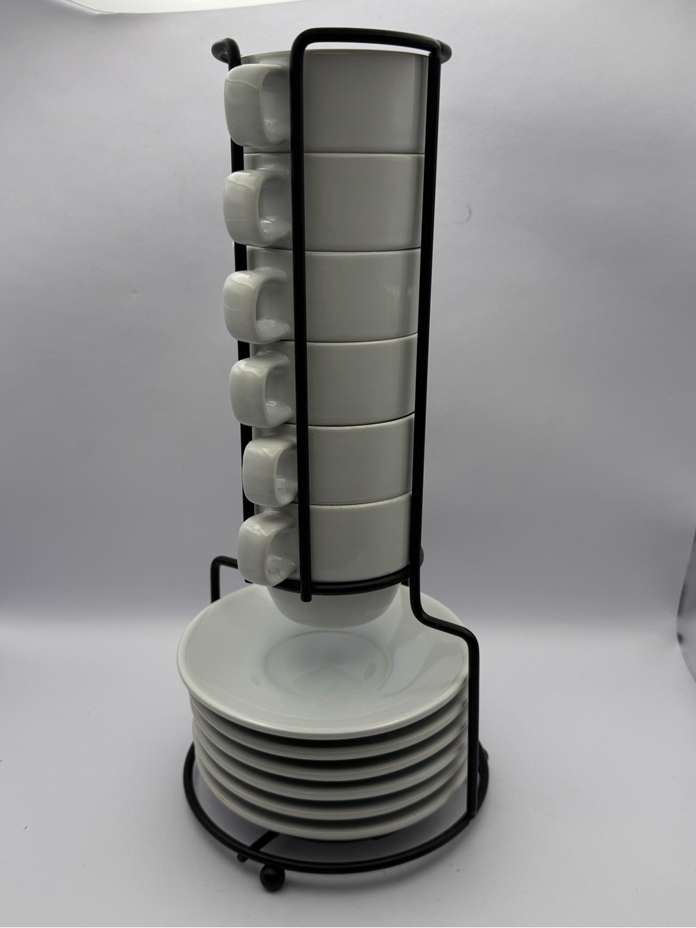 World Market Set of 6 White Porcelain Espresso Cup & Saucer Set with Rack